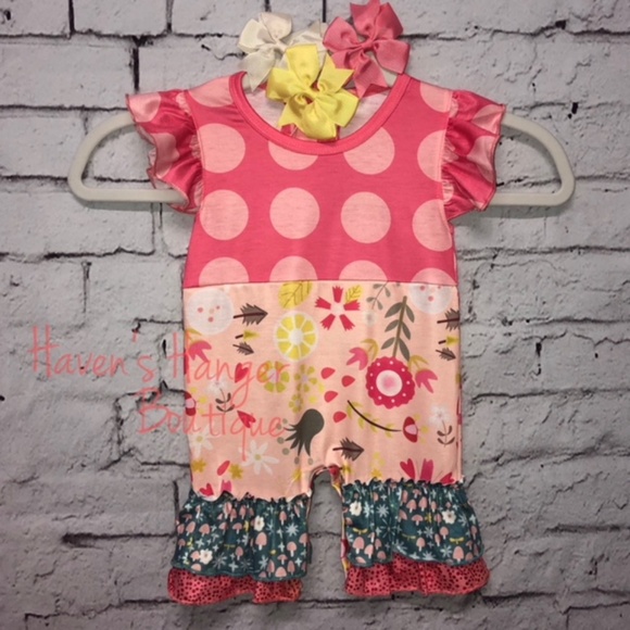 Cute Multi-Print Girl's Infant Capri Romper - Picture 2 of 5